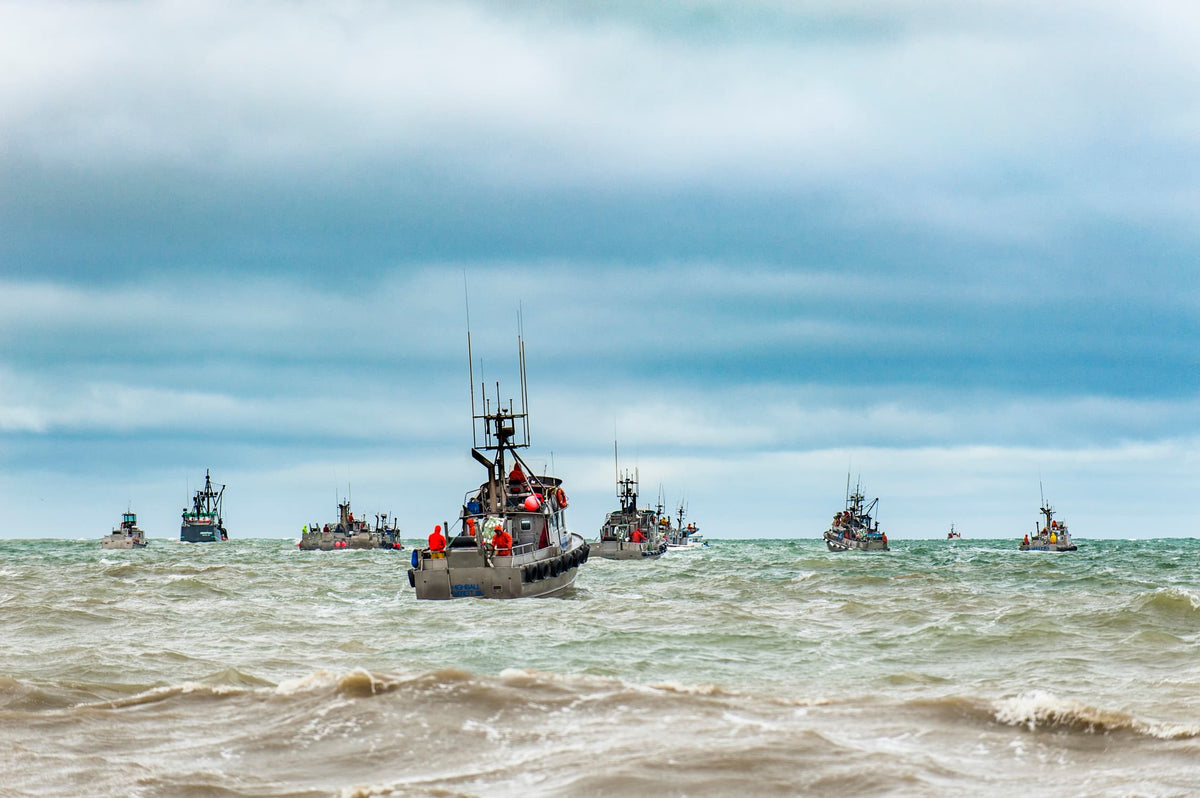 Multiple boats on the water under a cloudy sky